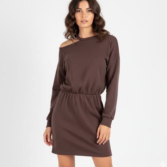 n:Philanthropy Mini Dress Distressed Brown Long Sleeve Size Small New With Tags - Picture 1 of 14